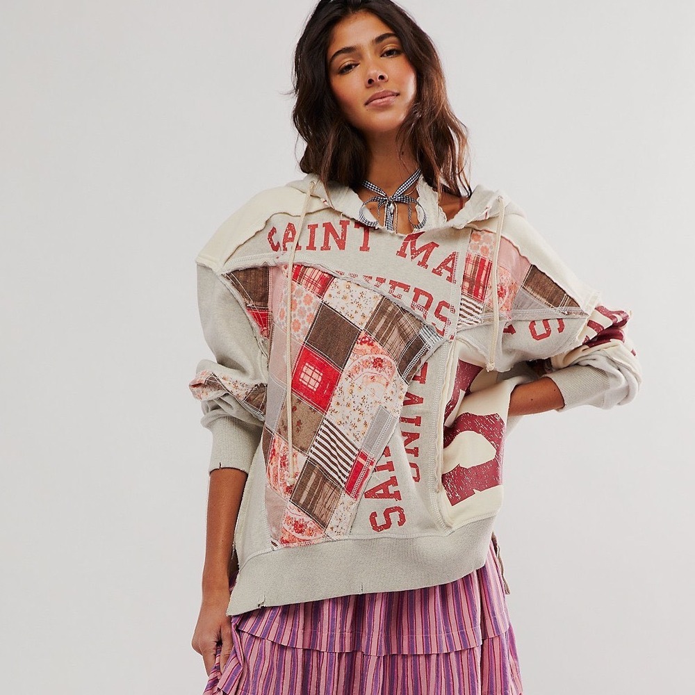 We The Free Legacy Hoodie Women Large Patchwork Collegiate Oversized Sweatshirt